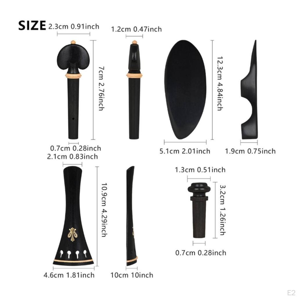 Violin Accessory Kit Ebony Pegs and Chinrest Carved for Violinists, Luthiers, Instrument