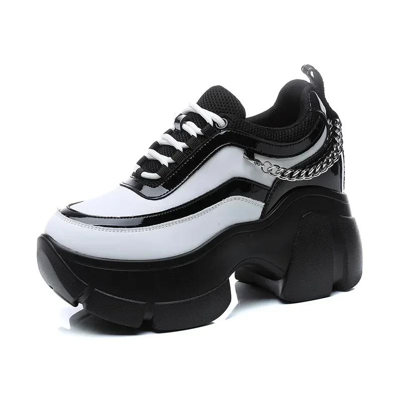 Fashion 10CM Genuine Leather Metal Decoration Ankle Boot Platform Wedge Women Casual Autumn Super High Hidden Heel Sneakers Shoes Winter