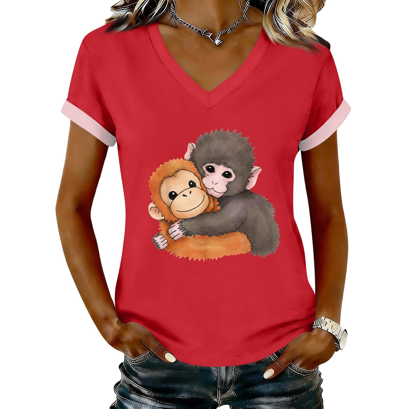 

Women s Casual Printed T-Shirt V Neck Pullover Short Sleeve Top XL