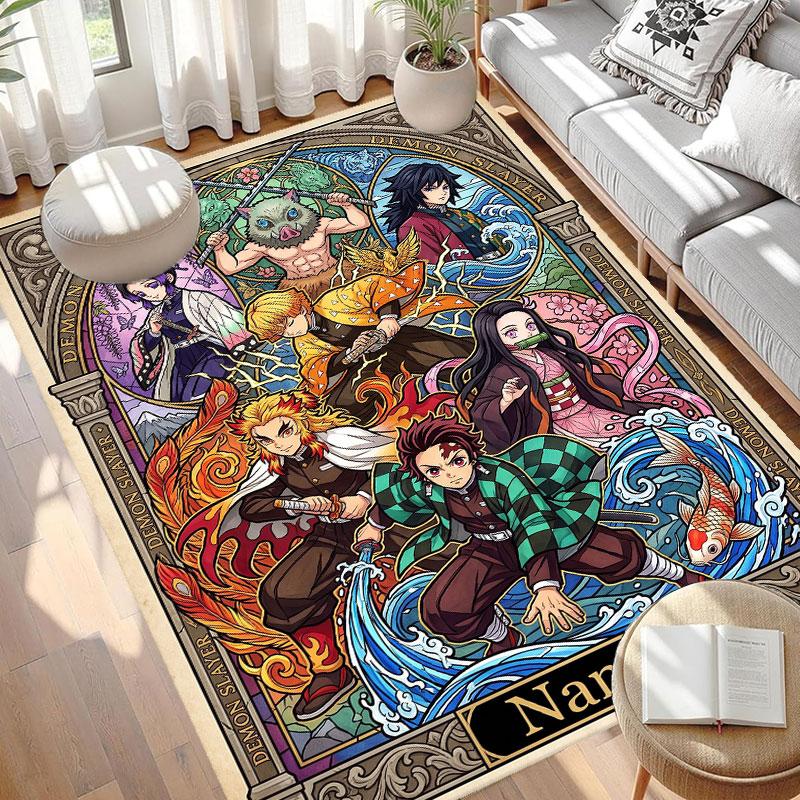 Custom Name Personalized Demon Slayer Anime Print Carpet, Versatile Home Decor Rug, for Playroom, Apartment, Balcony, Entryway, Hallway Gift