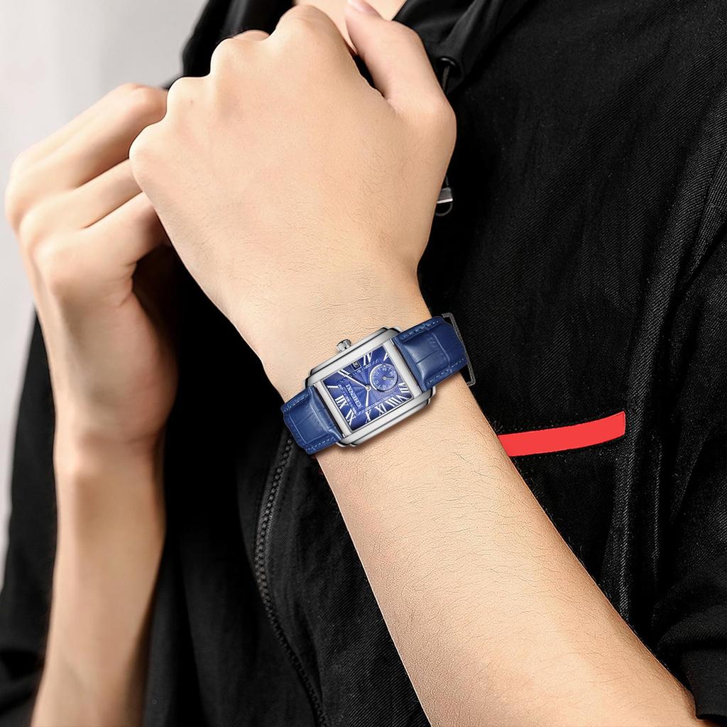 Watch with Leather Strap and Square Roman Analog 3ATM Water Stylish Quartz Business Fashion Accessory Perfect Gift for and Day Men's Antique-Style