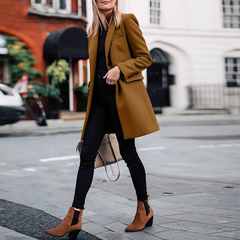 Women's Plus Size Winter Medium Long Buckle Solid Colour Suit Jacket
