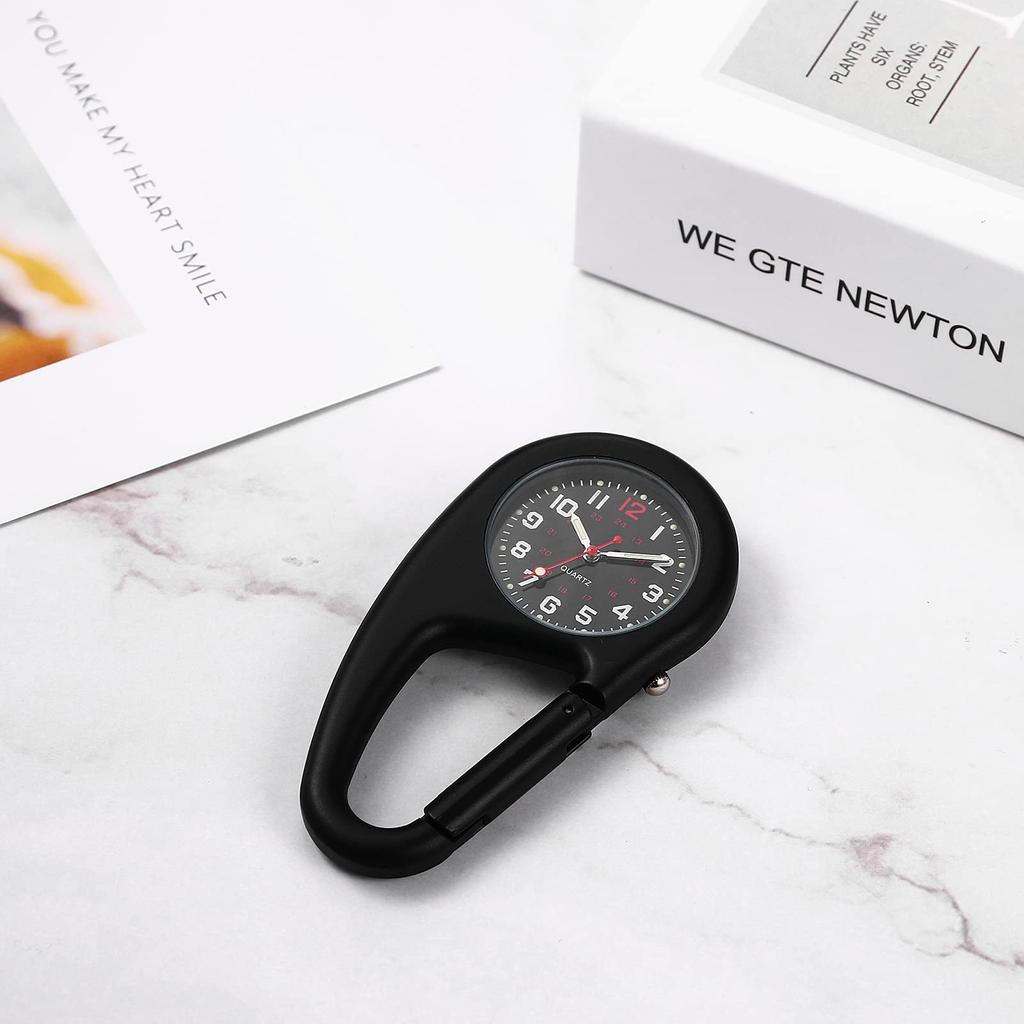 Carabiner Watch Clip Watch Keychain Carabiner Watch Waterproof Luminous Analog Display Pocket Watch Nurse Watch Black Sports Climbing Camping Outdoor