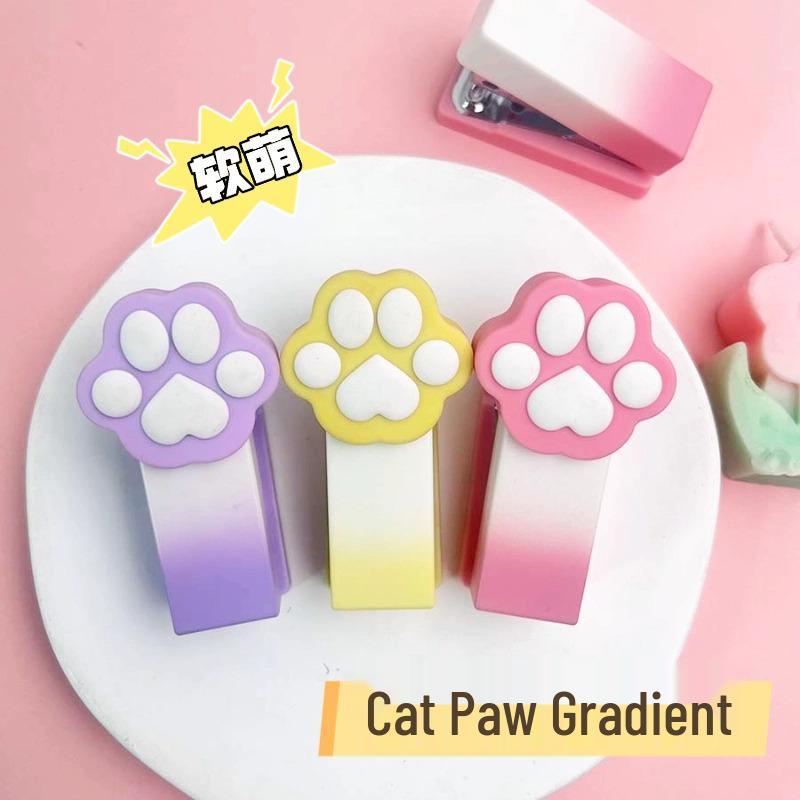 Gradient Cat Paw Mini Stapler Set - Cute, Portable Handheld Stapler for Students and Office Use