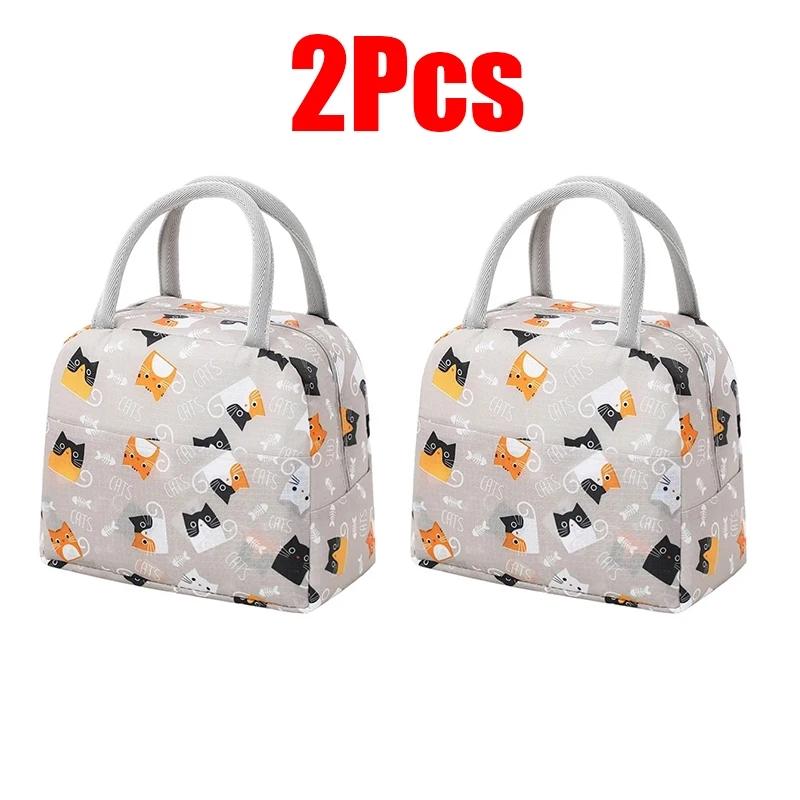 Lunch Bags Portable Thermal Insulation Cute Cartoon Print Storage Bag Children's School Lunch Box Bag Large Capacity Picnic Tote