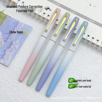 Metal Posture Correction Fountain Pen, 0.38 Fine Nib, Ideal for Students, High-Value for Adults, Compatible with 3.4 Ink Cartridges