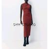 Spring New Women Clothes Vest Dress Long Knitted Pleat Decorative Stand Collar Sleeveless Dress 4772345