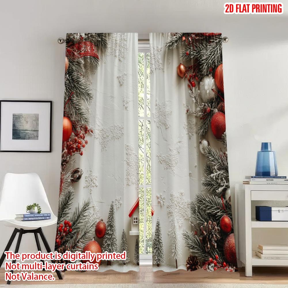 

Set Of 2 Classic Flat Printing Christmas Curtains Winter Holiday Border Digital Printed Polyester Drapes Family Party Curtain W100*H70(CM)-Rod Pocket&1PCS