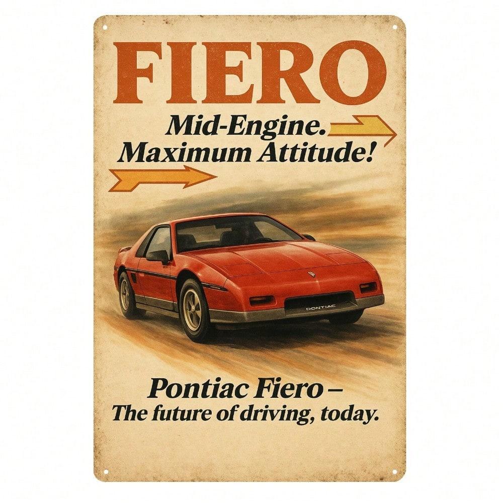 

Pontiac Fiero Retro Metal Tin Poster xcm Vintage Car Wall Decor Garage Man Cave Sign Collectible 20x30cm（7.8x11.8inch）