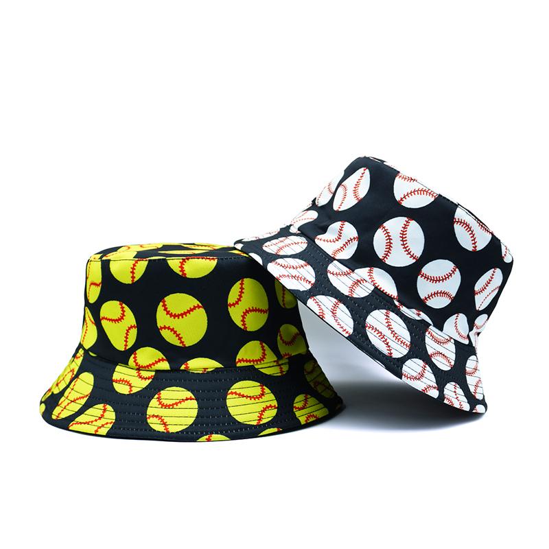 Baseball Printing Pattern Bucket Hat Balls Fisherman Hats Double Sides Panama Cap Caps For Men And Woman Outdoor Sun Sunscrt Hat