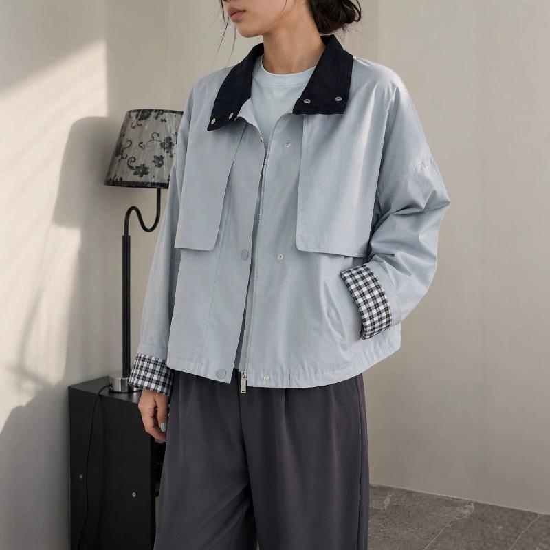 Niche Women's Short Jacket Women's Loose Stand-up Collar Snap-button High-density Cotton Twill Tooling Jacket