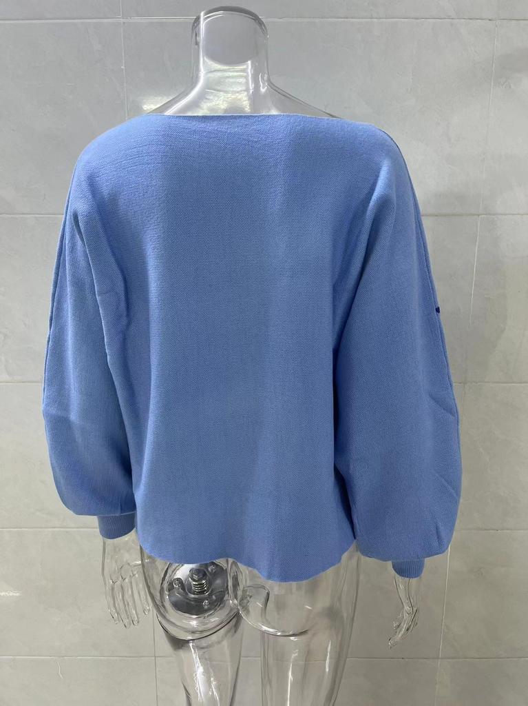Women's European & American Lantern Sleeve Loose Knit Pullover Sweater
