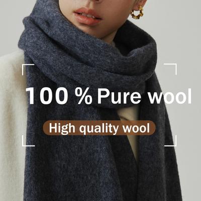 Autumn And Winter New Solid Color 100% Wool Scarf For Women'S Luxury, Thick And Fluffy Warm Versatile Scarf