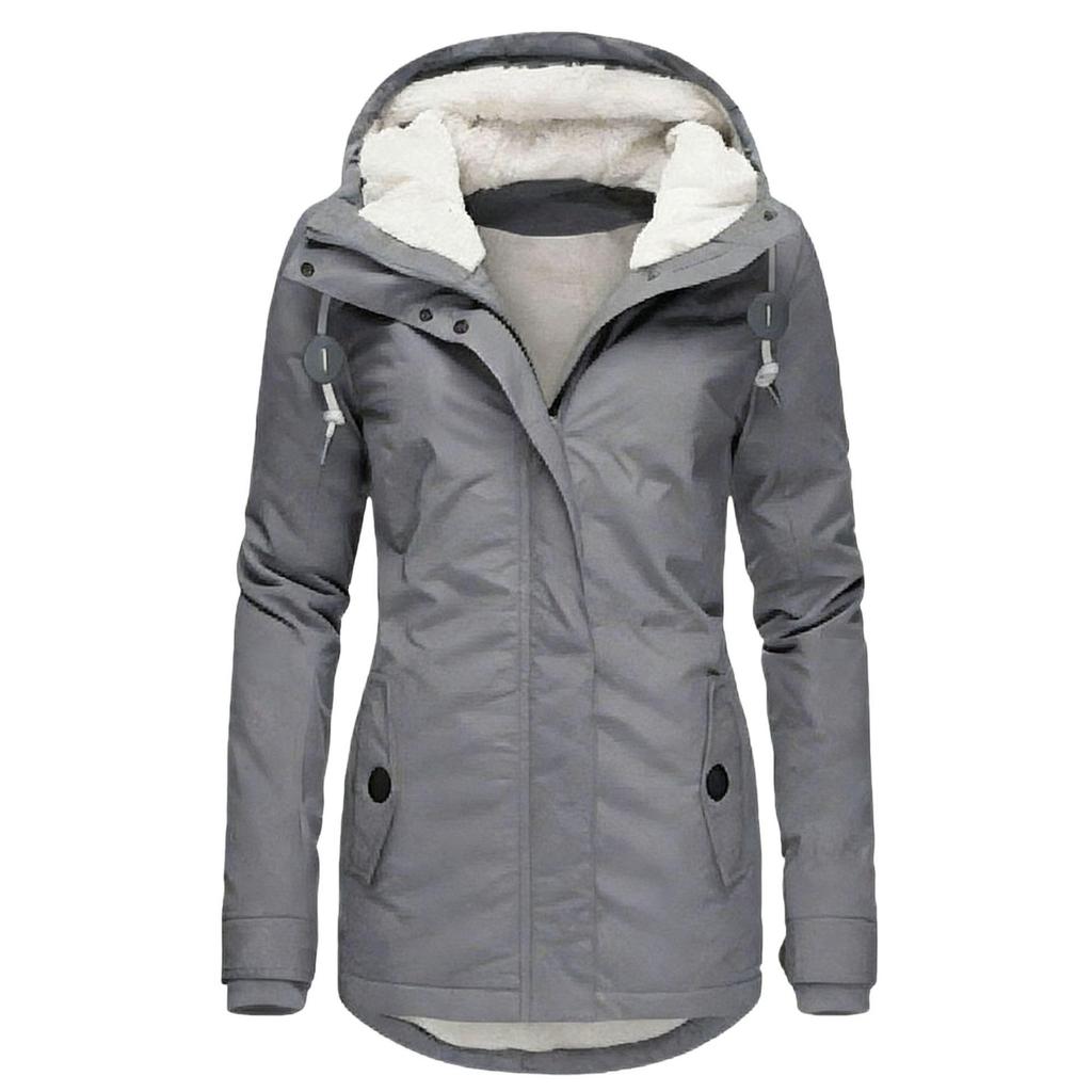 Damesmantel in Europese stijl, middellang, effen kleur, met fluwelen voering voor de herfst/winter.