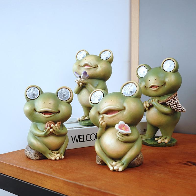 Frog Ornament Solar Light Home Decor Accessories Kawaii Resin Craft Desktop Figurines Living Room Decoration Kids Room Ornaments