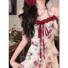 French Ruffle Floral Camisole Dress - Irregular Stunning Seaside Style, Waist-Cinching, Summer Vacation-Ready.