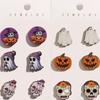 Halloween Cartoon Funny Ghost Pumpkin Kid Wooden Decorative Stud Earrings Combination Set