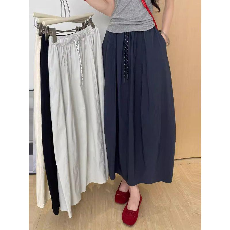 Retro Artsy plus Size Lace up Pocket Quick-Drying High Waist A- line Pumpkin Skirt Balloon Skirt Yamamoto Parka Skirt for Women