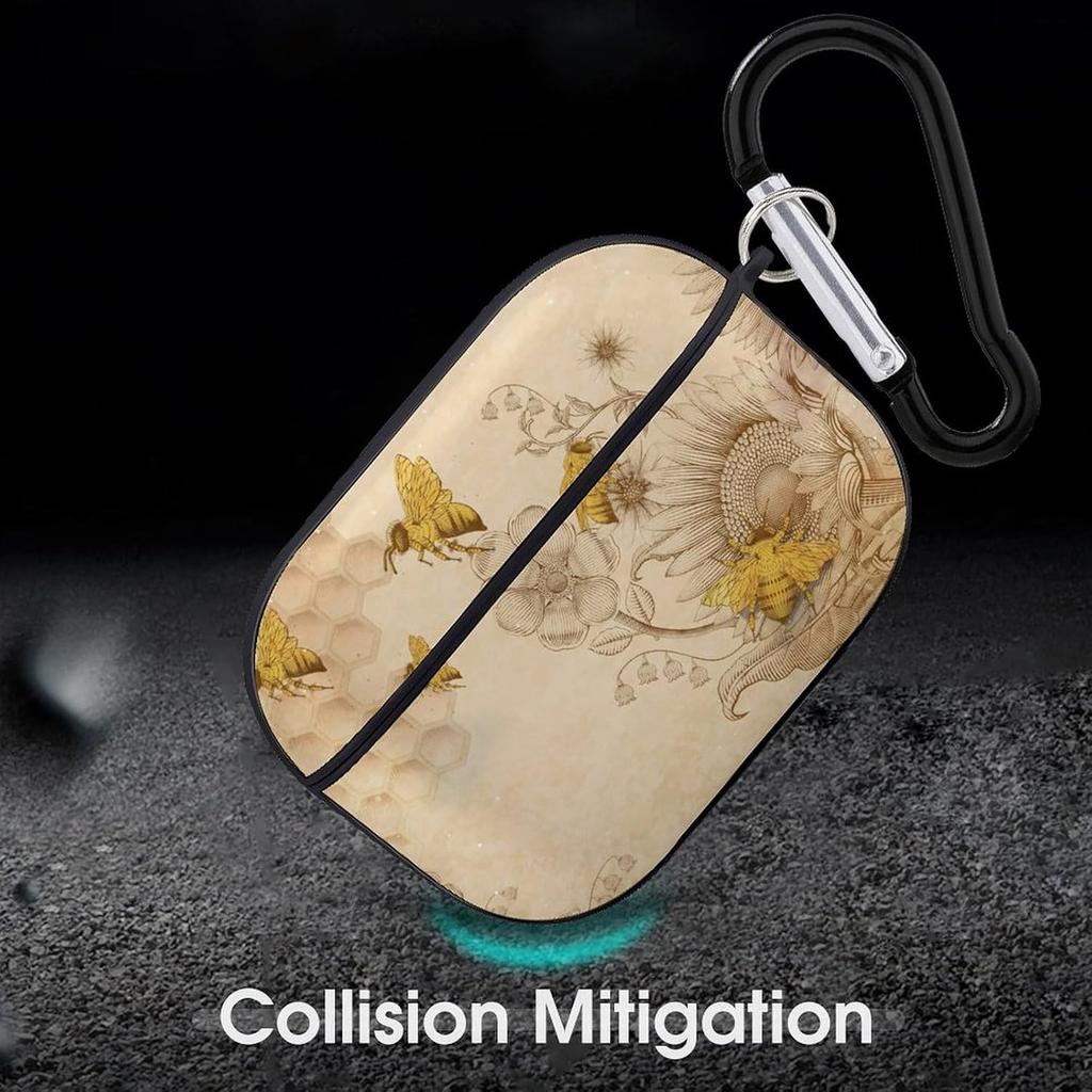 Honey-Bees-Wildflowers-Retro Compatible with AirPods Pro Case Cover,Shock-Proof PC Full Protective Cover Compatible for Airpods Pro,Supports Wireless