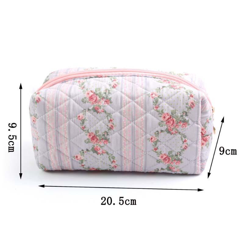 Pretty Floral Print Large Capacity Portable Makeup Bag with Zipper Travel Skincare Storage Pouch