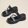 CRLAYDK Wedge Sandals for Women Comfortable Casual Walking Beach Rhinestone Slide Shoes Ladies Outdoor Indoor Platform Slippers