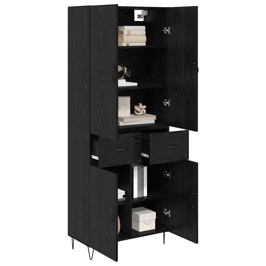 Highboard 2 pcs Black Oak Effect Engineered Wood and Glass