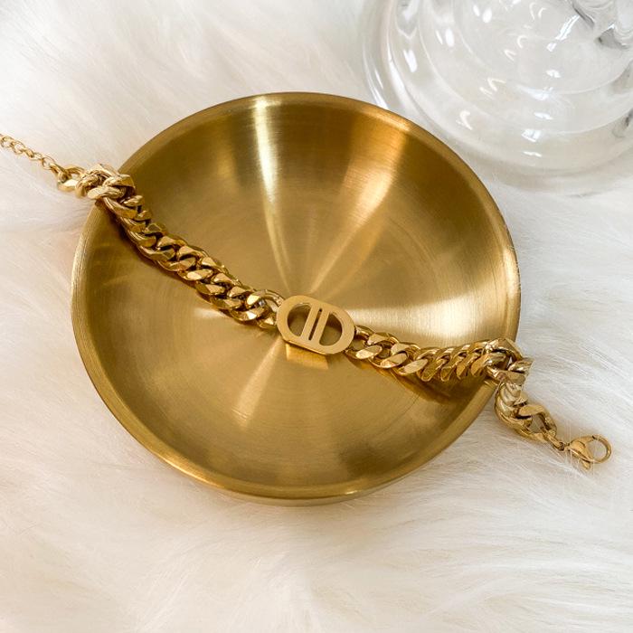 Gold Double D Titanium Steel Chain Necklace - Bold European & American Style for Women
