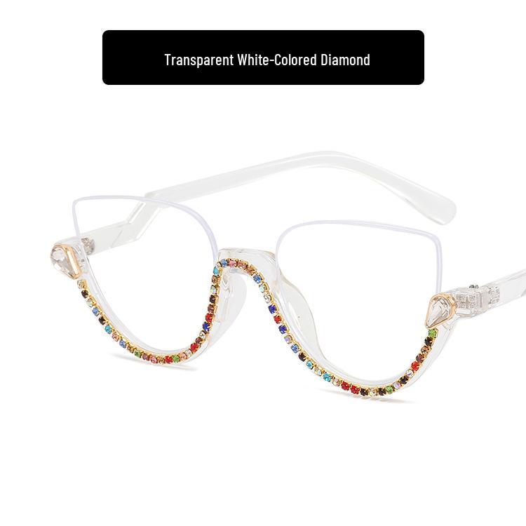 2022 Retro Rhinestone Semi-Rimless Anti-Blue Light Glasses - European & American Style Trend