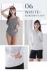 Swimsuit Rashguard Body Cover Tank Top Shorts Set Long Sleeve Sun Protection UV Protection 6 White x Border x [COTARON] Women's 4-Piece (LL, Navy)