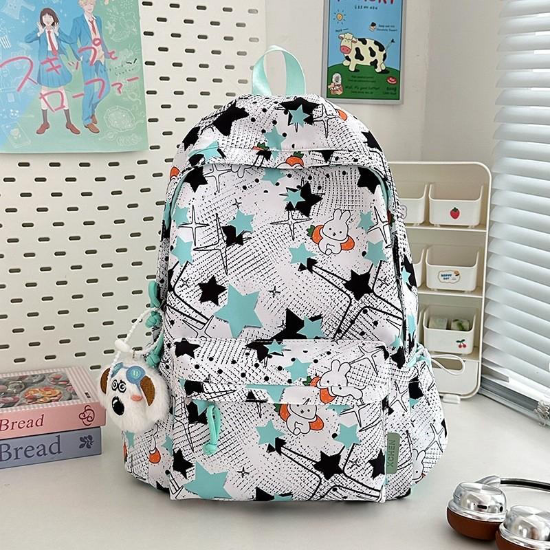 Star Cute Rabbit Carrot Pattern Student Casual Backpack With Pendant Plush