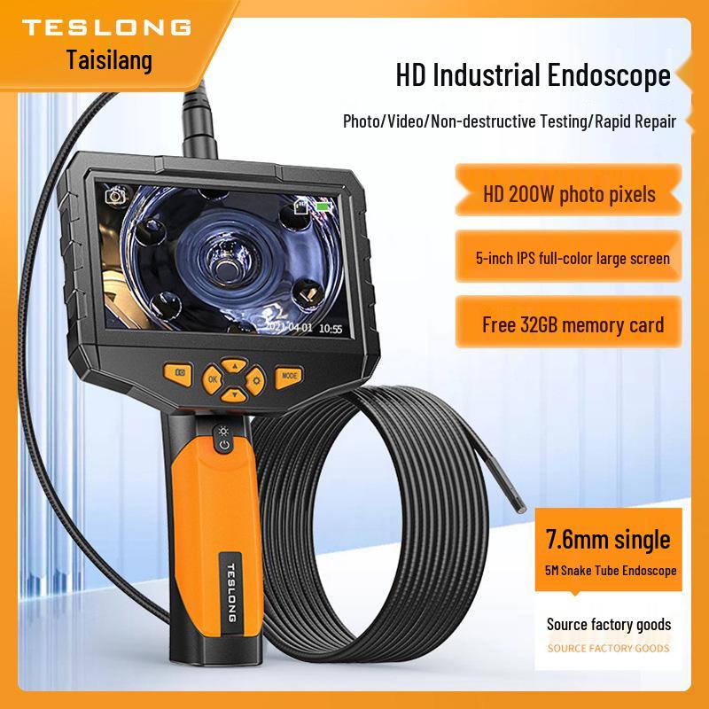 Adjustable Industrial Endoscope with 7.6mm Lens - 5m High-Definition Pipeline Inspection Tool