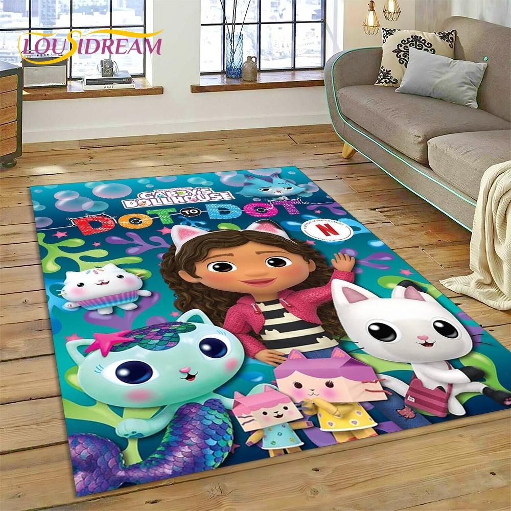 Cartoon Cute Gabbys Dollhouse Girl Rug Carpet for Living Room Bedroom Home Decor,Non-slip Decoration for Sofa Doormat Gifts Kid