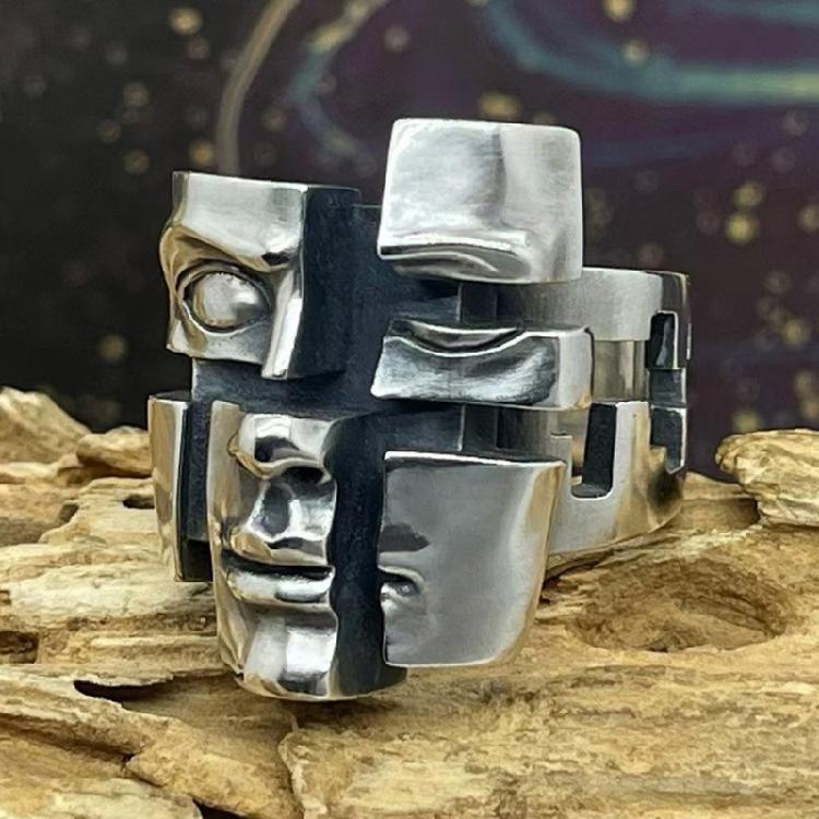Exquisite Retro Mask Ring Adjustable Opening Finger Band Stylish Unisex Accessory For Birthdays Anniversaries