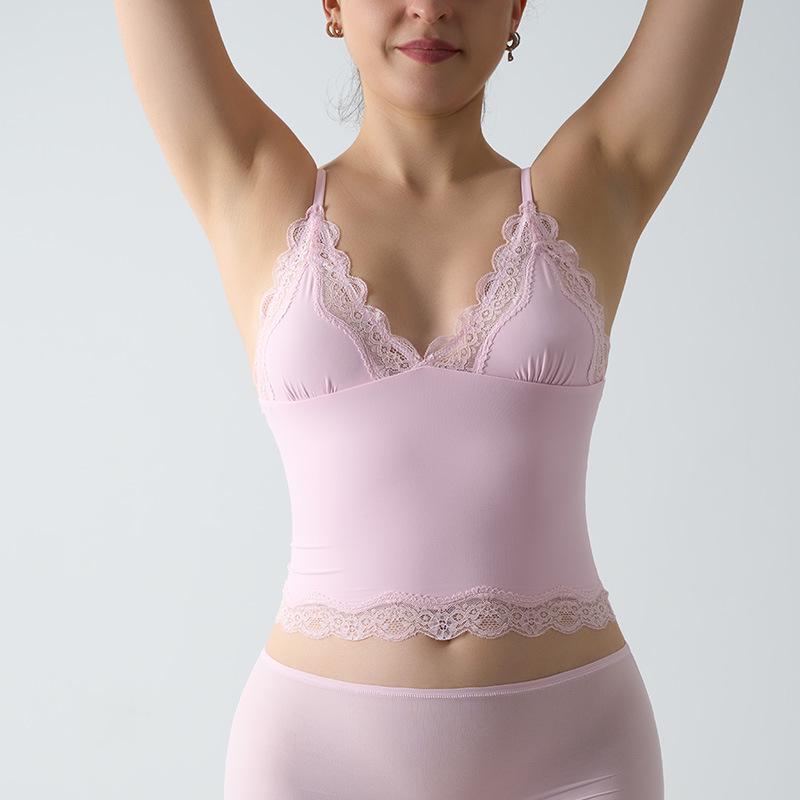 Top din dantelă SK Vestă fără mâneci super elastică - Sexy, prietenos cu pielea, bretele adânci în V ajustabile