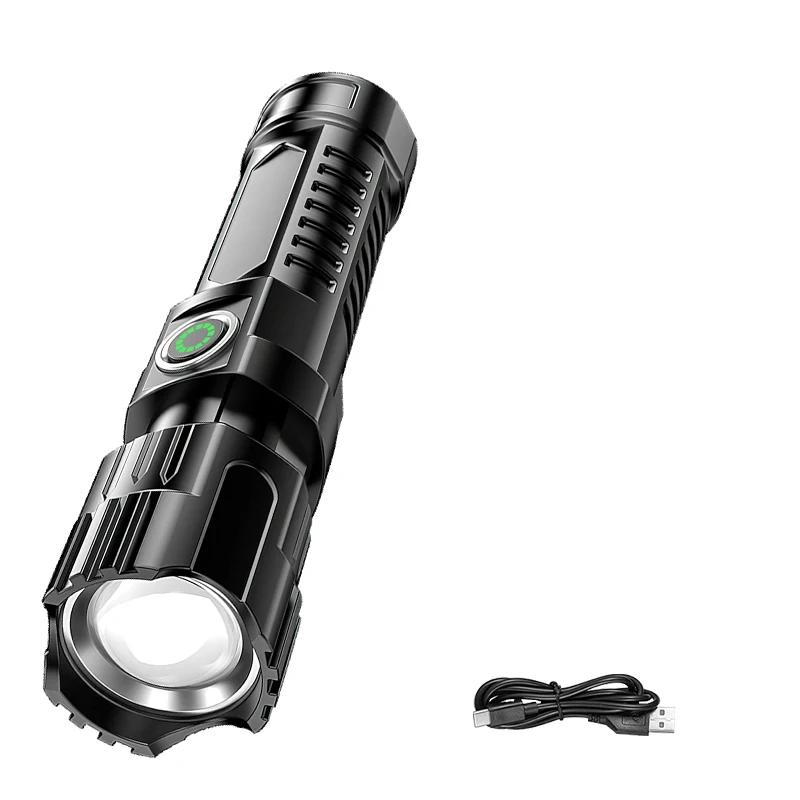 Super Jasna Latarka LED Ładowana przez USB Latarki z Taktycznym Zoomem Reflektor o Wysokiej Mocy Zewnętrzna Latarka Kempingowa do Wędkowania