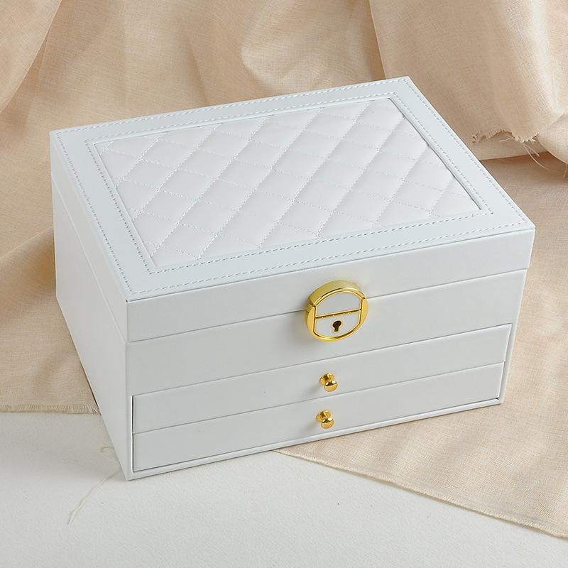 Multifunctional Ranged Leather Jewelry Box Three-layer Jewelry Bracelet Jewelry Box Hardware Lock Ring Earrings Storage Box