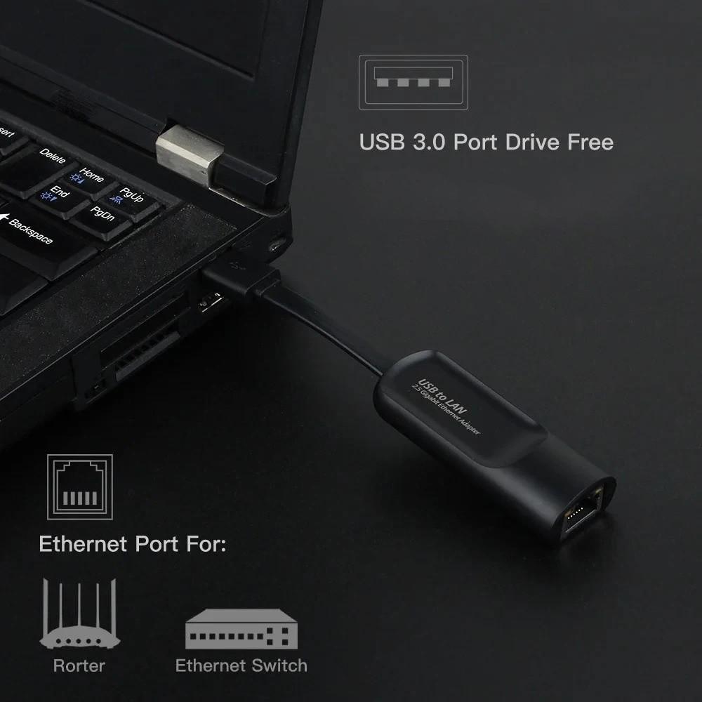 USB 3.0 2.5G USB Network Card RJ45 Port 2.5G Wired Ethernet Adapter Laptops