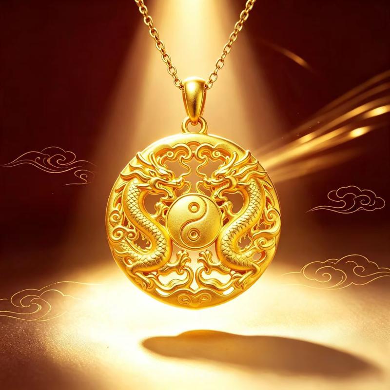 Traditional Chinese Style Gold Pendant 3D Embossed Matte Finish Auspicious Designs For Daily Wear Gifting Jewelry Collection