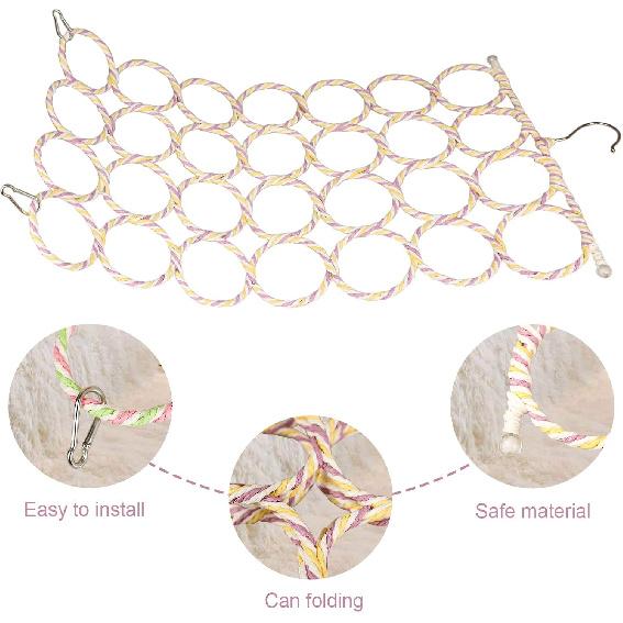 2 Packs Parrot Swing Hanging Toys, Bird Climbing Rope Net Ladders Small Medium Pet Activity Toy Suitable for Parakeet,Cockatiel,Cockatoo,Conure,Mini