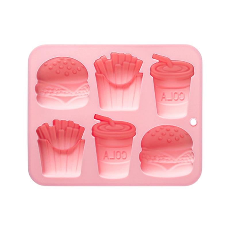 6-Loch Burger Pommes Cola Silikonform Fondant Süßigkeiten Schokolade Form Seife Gelee Epoxidharz Form Kuchen Dekoration Werkzeuge