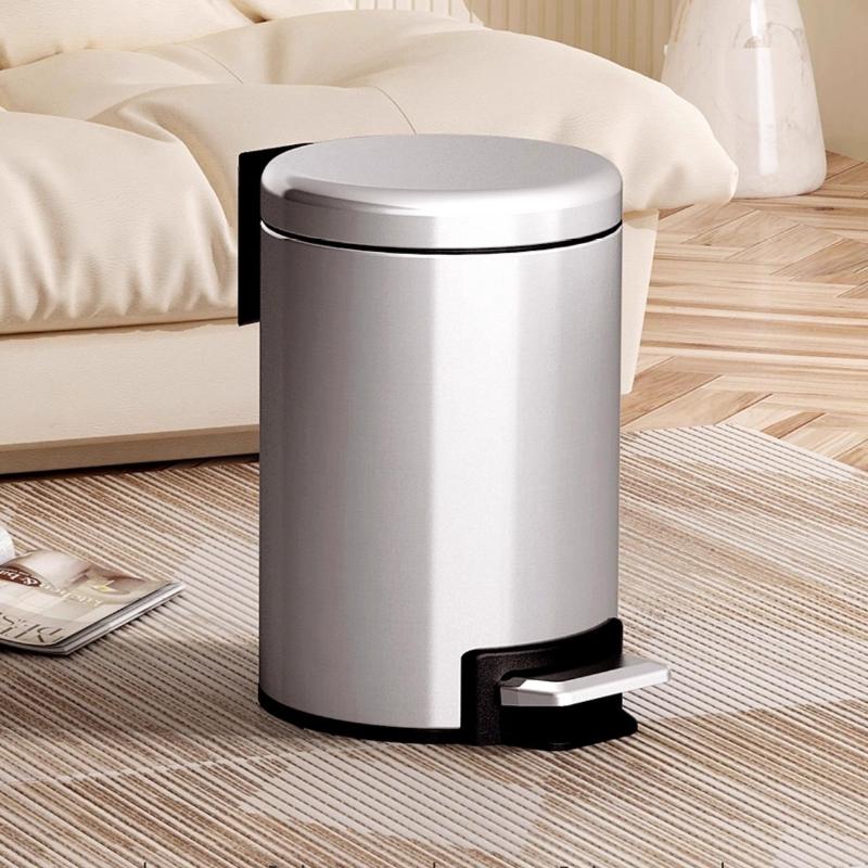 Stainless Steel Trash Can Toilet Waste Bins Kitchen Round Large Luxury Litter Bin Household Food Garbage Disposal Container