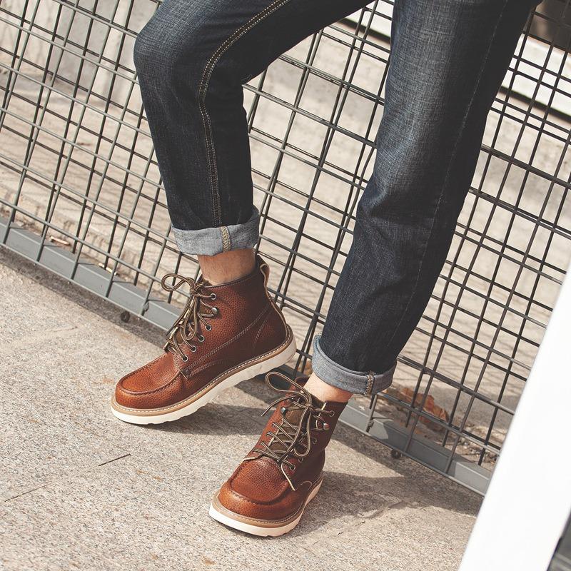 Men's Martin Boots Cowhide Medium Tube Platform Leather Boots Vintage British Outdoor Mark Tooling Shoes High Top Boots Men's