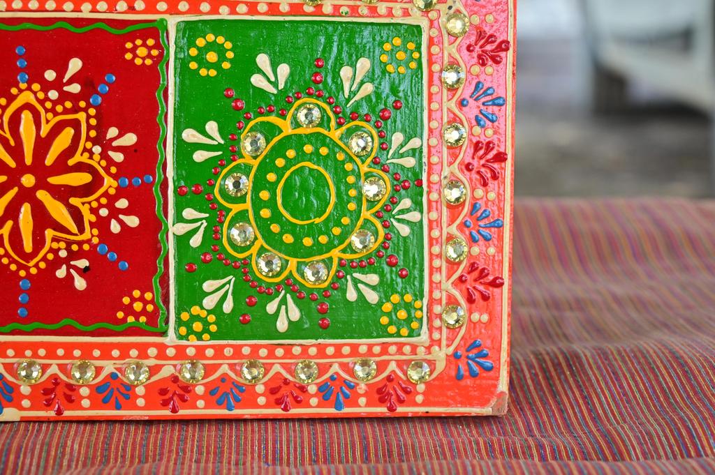 Hand Painted Indian Folk Art Wall Decor: Mirror Work Ethnic Panel