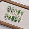 Square Press On Nails Almond Fake Nails French Tip False Nails with 3D Design Full Cover Acrylic Glue On Nails Artificial Stick On Nails for Women