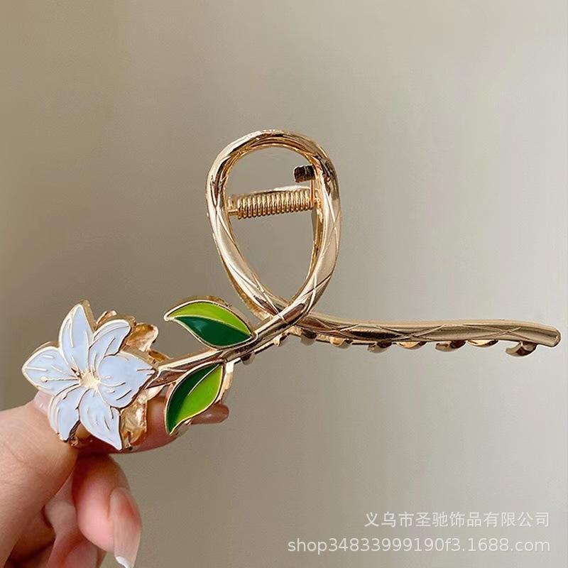 Stilig Fresh Temperament Oil Drop Floral Metal Shark Hair Clip