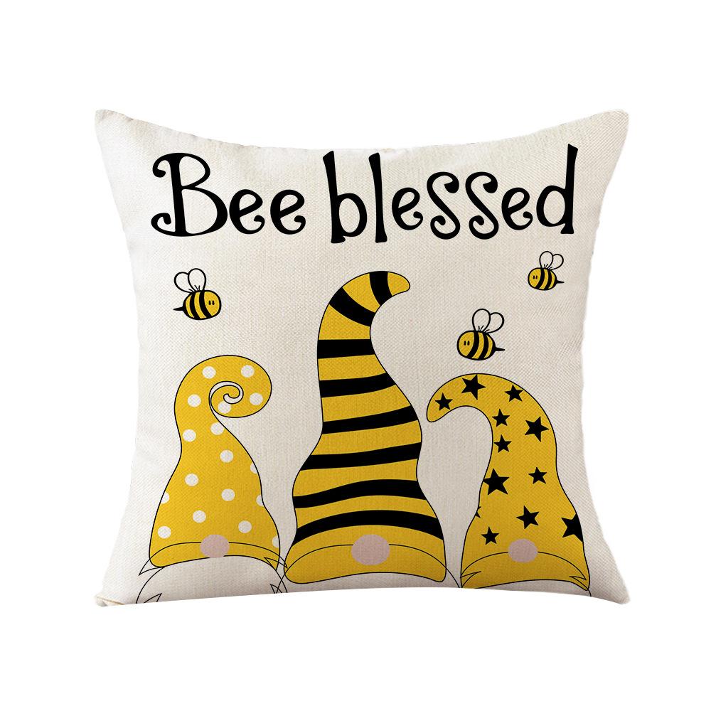 Sunflower Pillow Cover Cartoon Bee Print Polyester Home Cushion Cover Nordic Sofa Cushion Cover