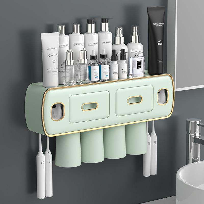 Magnetic Adsorption Inverted Toothbrush Holder 2 Automatic Toothpaste Squeezer Dispenser Storage Rack Bathroom Accessories Set