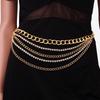 Sparkling Multilayered Metal Waist Chain Rhinestone Decor Golden Silvery Metal Chain Punk Dress Girdle For Women