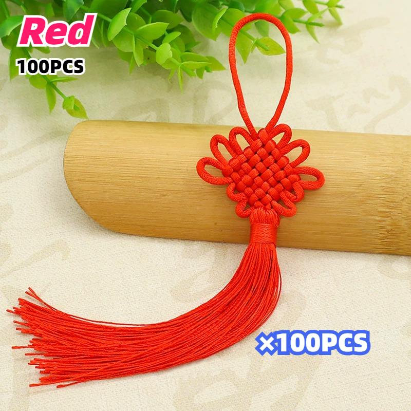 

100pcs Red Chinese Knots Adorned with Auspicious Patterns Elegant Tassel Decorations for Weddings Festivals and Home Aesthetics