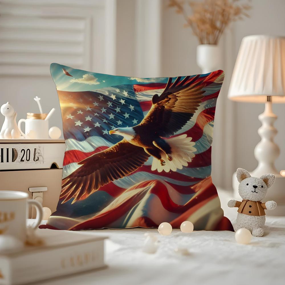 Independence Day Cushion Cover Anti-dustmite Pillowcase Invisible Zipper Silky Short Plush Sofa Cushion Cover